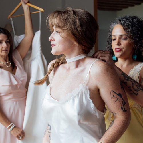 woman getting ready for her wedding